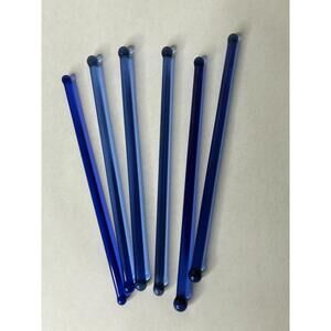 Vintage Blue Glass Swizzle Sticks - set of 6